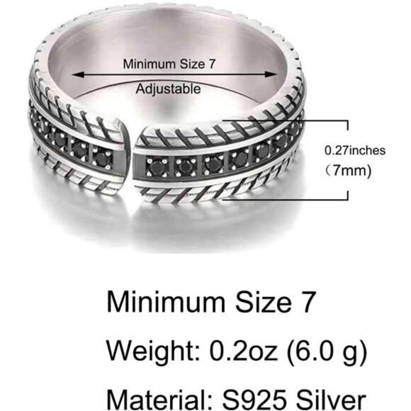 PARCEL Tire Style| Sterling Silver Men\'s Ring | Adjustable Size Ring | Gift for Him